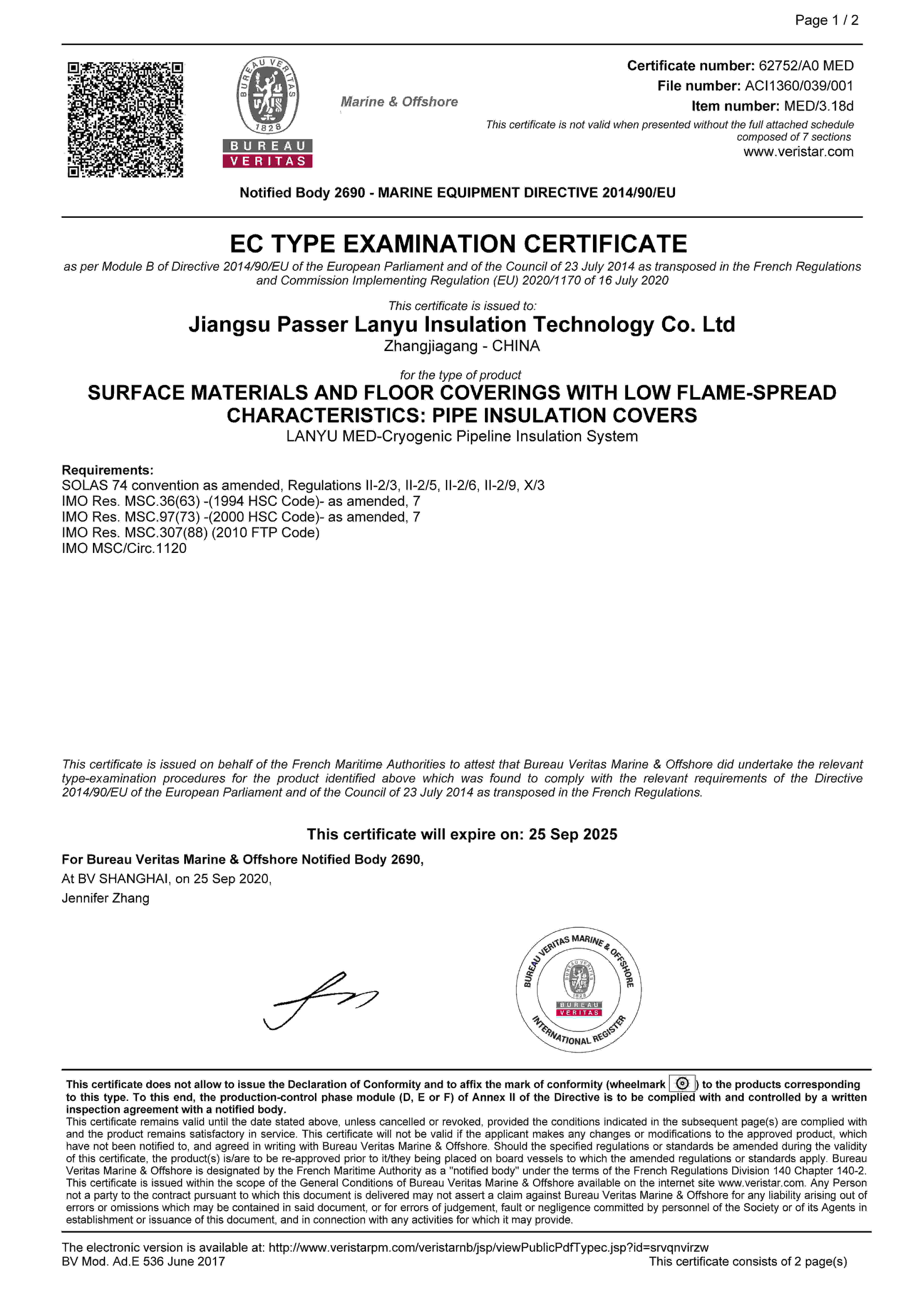 BV MED Certificate