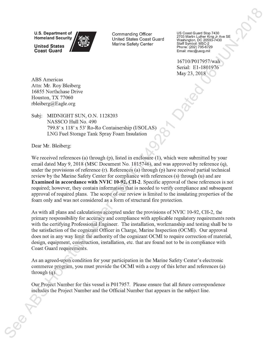 USCG-Project Approval Letter